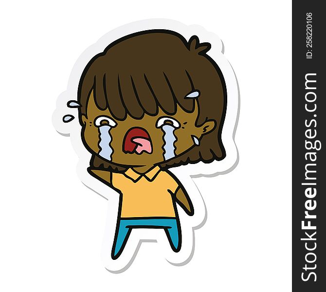 sticker of a cartoon girl crying