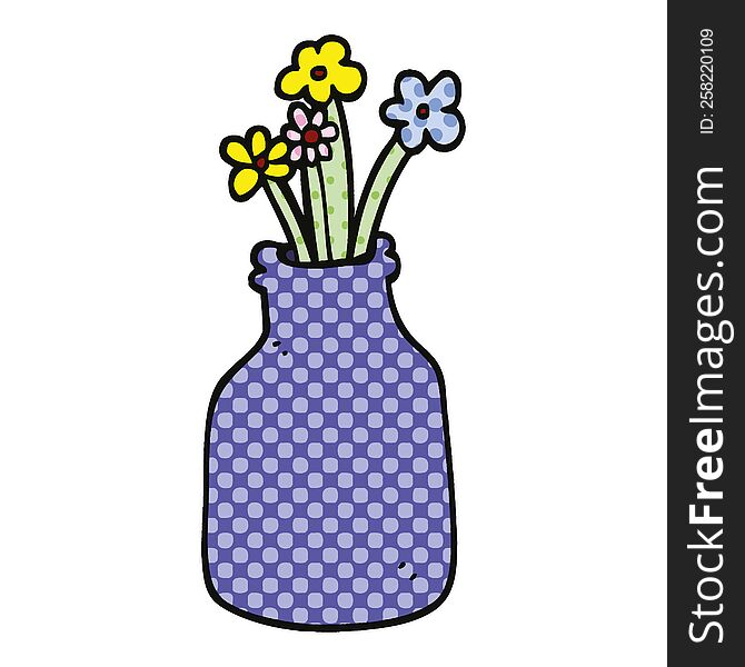 Comic Book Style Cartoon Flowers In Vase