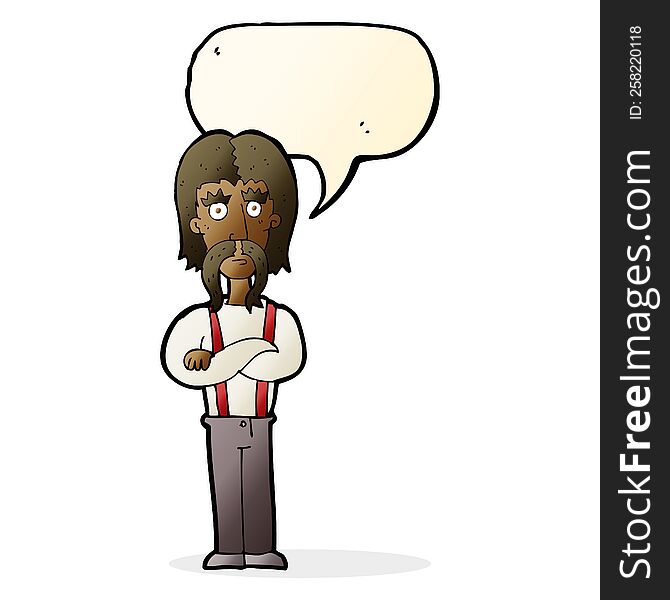 Cartoon Long Mustache Man With Folded Arms With Speech Bubble