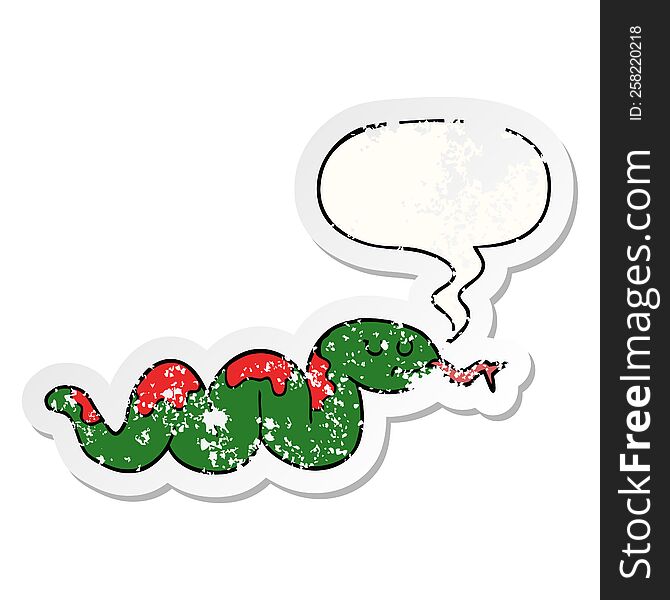 Cartoon Snake And Speech Bubble Distressed Sticker