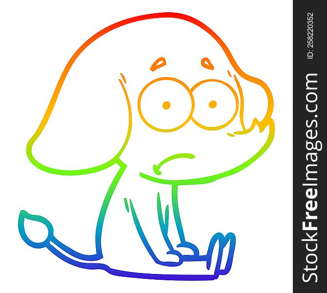 rainbow gradient line drawing of a cartoon unsure elephant sat on floor