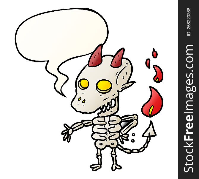 Cartoon Spooky Skeleton Demon And Speech Bubble In Smooth Gradient Style