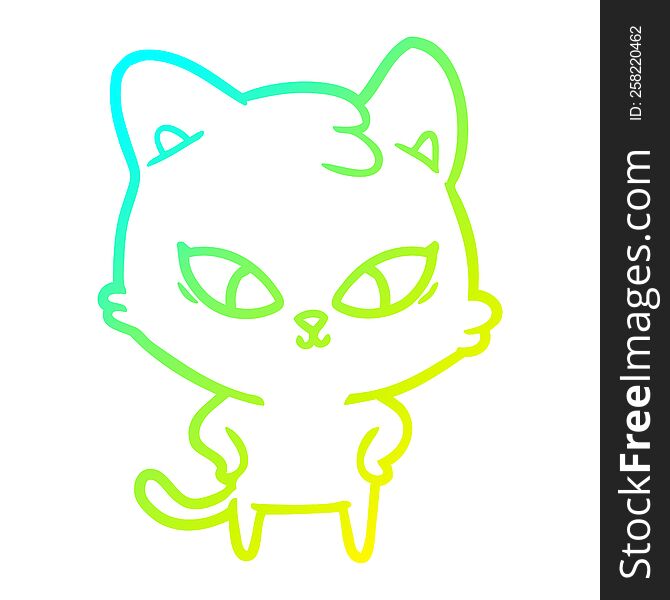 cold gradient line drawing cute cartoon cat