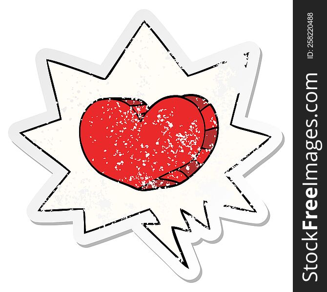 Cartoon Love Heart And Speech Bubble Distressed Sticker