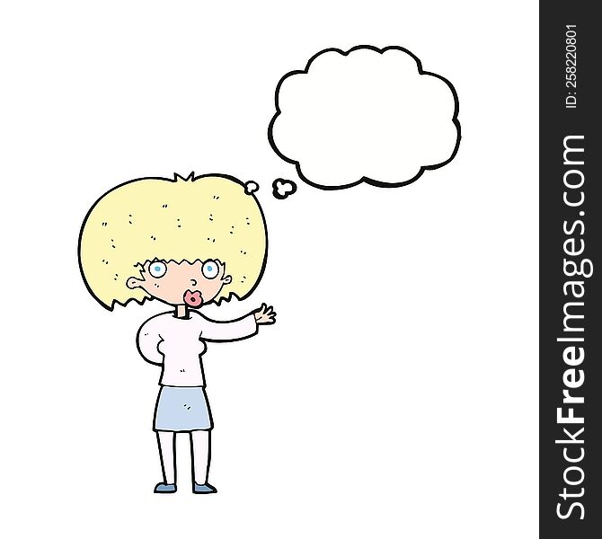 Cartoon Woman Gesturing With Thought Bubble