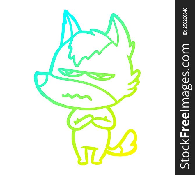 cold gradient line drawing of a cartoon annoyed wolf