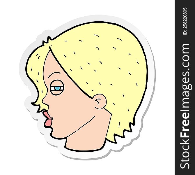Sticker Of A Cartoon Female Face With Narrowed Eyes