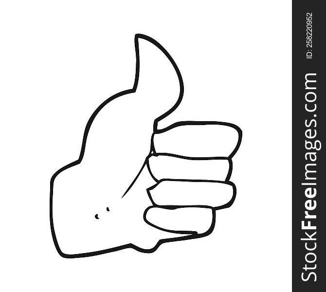 freehand drawn black and white cartoon thumbs up symbol