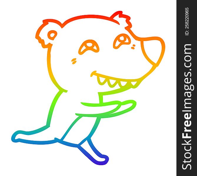 Rainbow Gradient Line Drawing Cartoon Bear Running