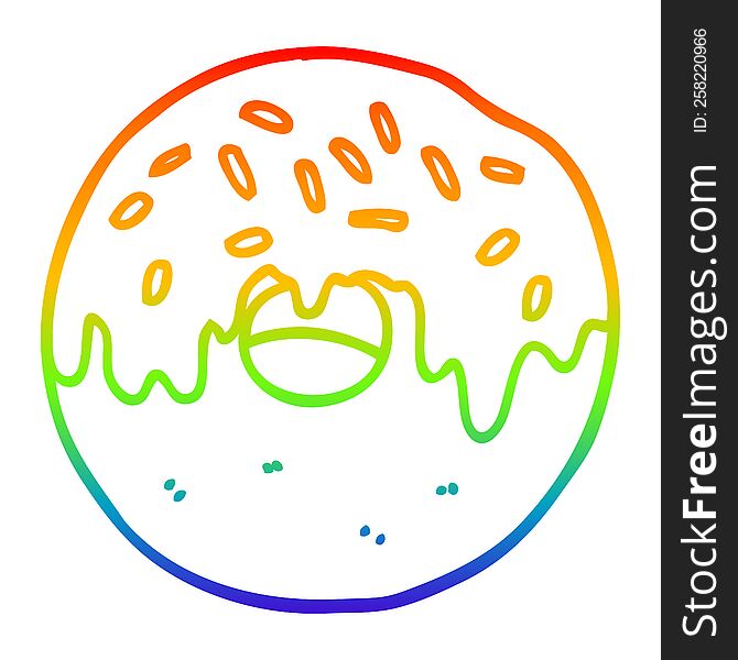 Rainbow Gradient Line Drawing Cartoon Donut