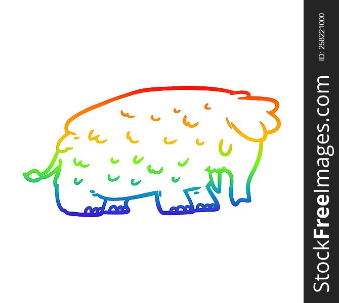 rainbow gradient line drawing of a cartoon mammoth