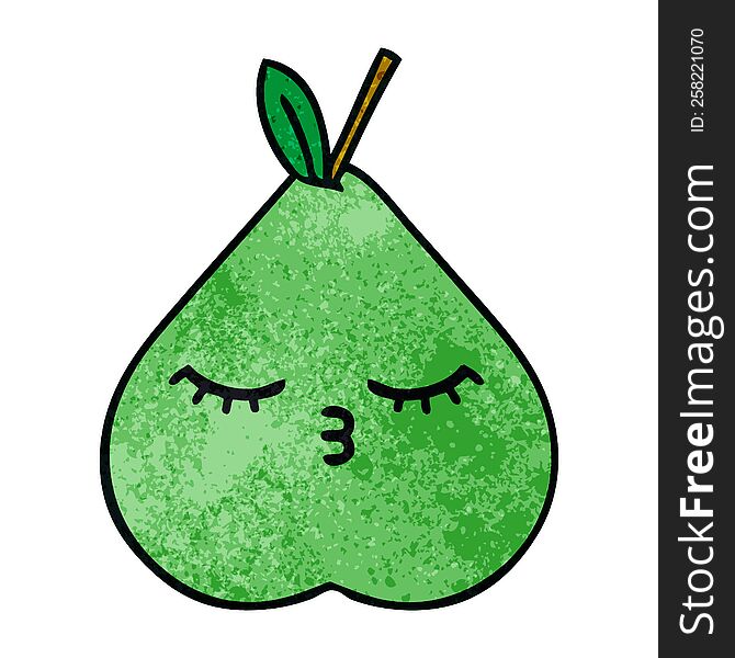 retro grunge texture cartoon of a green pear