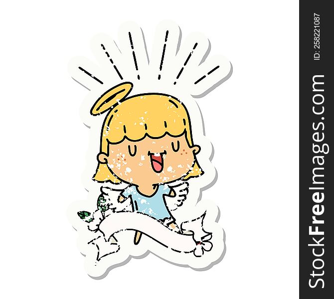 Grunge Sticker Of Tattoo Style Singing Angel