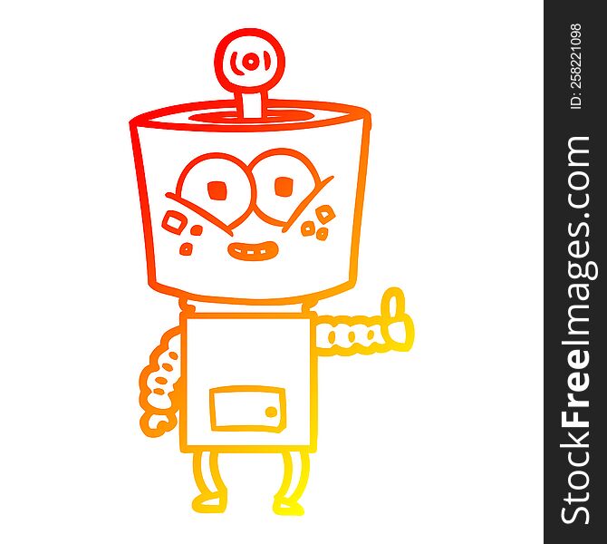 Warm Gradient Line Drawing Happy Cartoon Robot Giving Thumbs Up