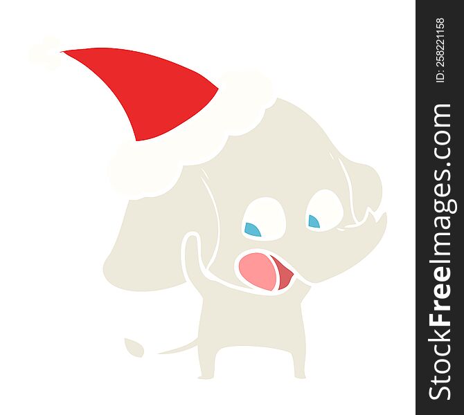 cute hand drawn flat color illustration of a elephant wearing santa hat. cute hand drawn flat color illustration of a elephant wearing santa hat