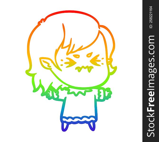 Rainbow Gradient Line Drawing Annoyed Cartoon Vampire Girl