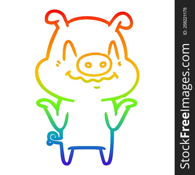 Rainbow Gradient Line Drawing Nervous Cartoon Pig