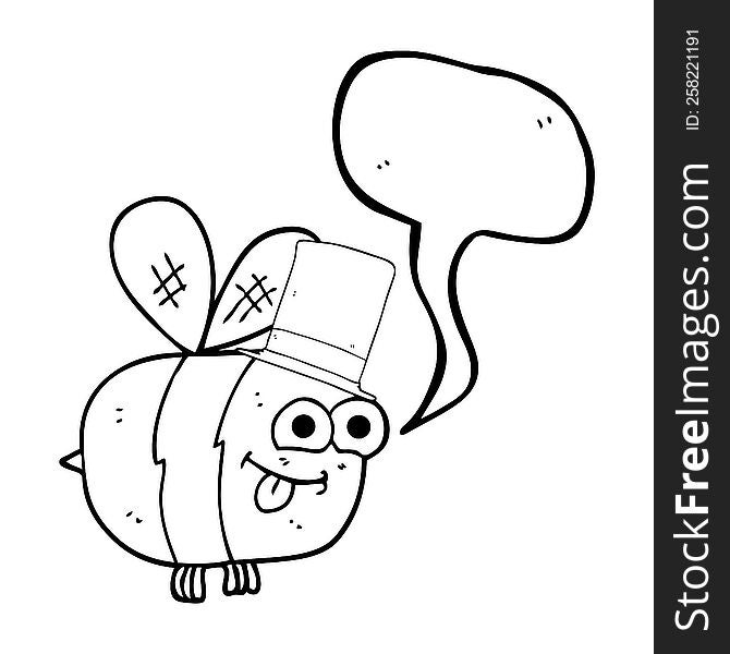freehand drawn speech bubble cartoon bee wearing hat