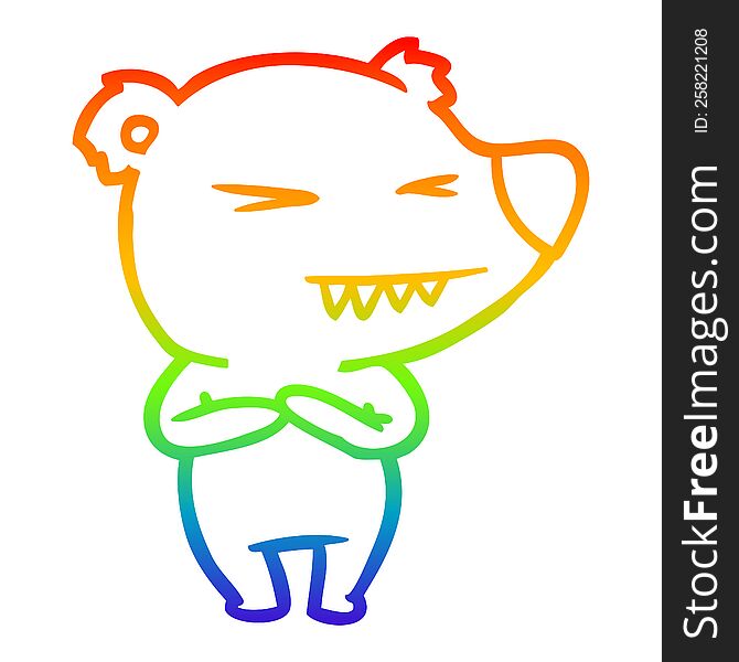 rainbow gradient line drawing of a angry polar bear cartoon