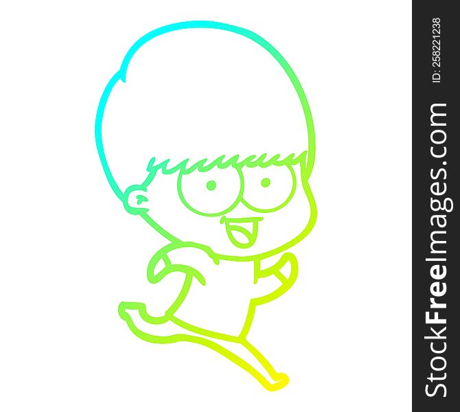 cold gradient line drawing of a happy cartoon boy running