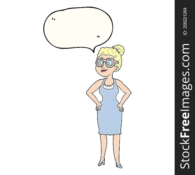 Speech Bubble Cartoon Woman Wearing Glasses