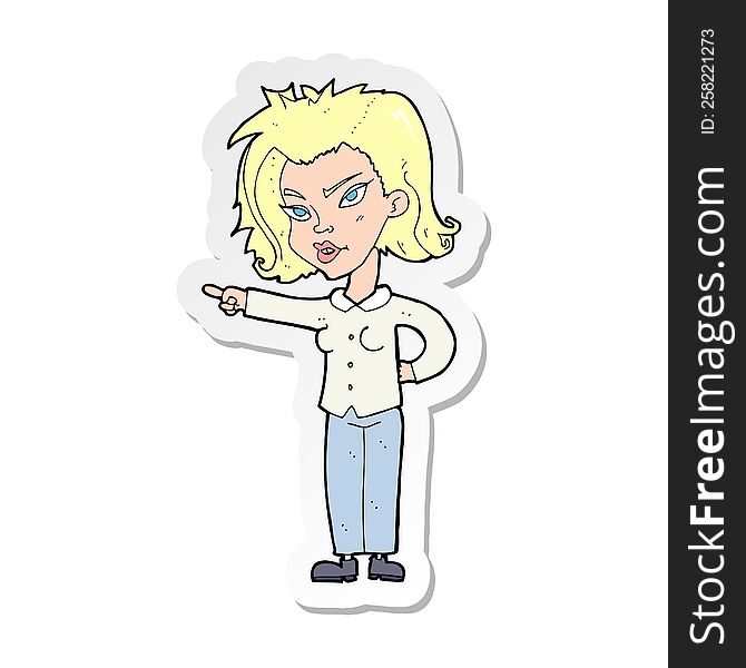 sticker of a cartoon woman pointing