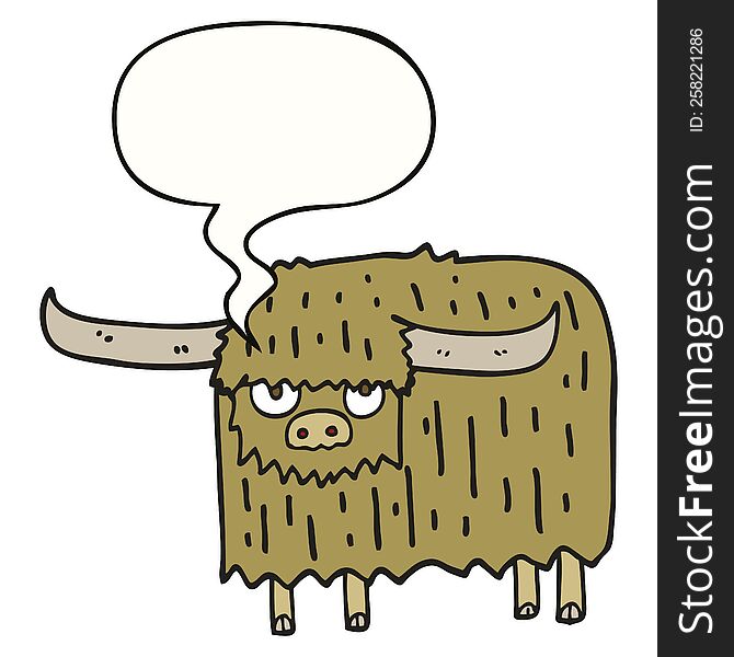Cartoon Hairy Cow And Speech Bubble