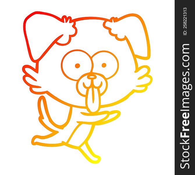 warm gradient line drawing of a cartoon running dog with tongue sticking out