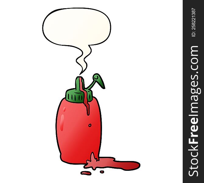 cartoon tomato ketchup bottle with speech bubble in smooth gradient style