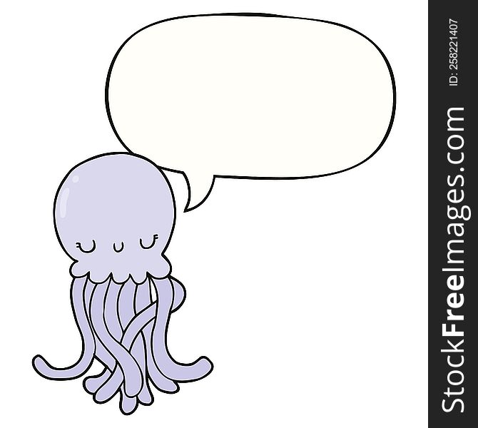 Cute Cartoon Jellyfish And Speech Bubble