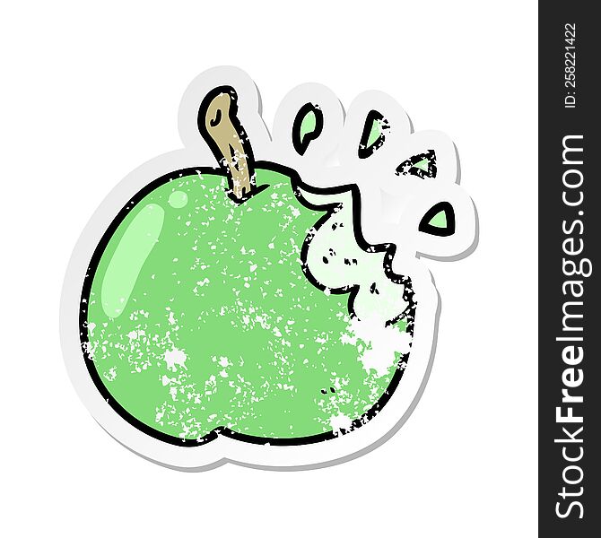 distressed sticker of a cartoon bitten apple