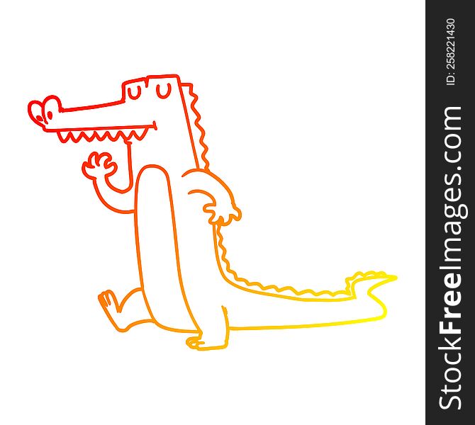 warm gradient line drawing of a cartoon crocodile