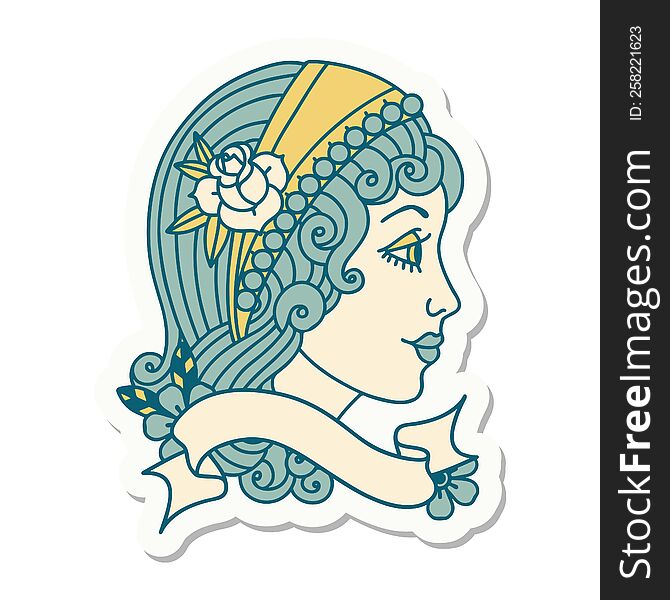 Tattoo Sticker With Banner Of A Gypsy Head