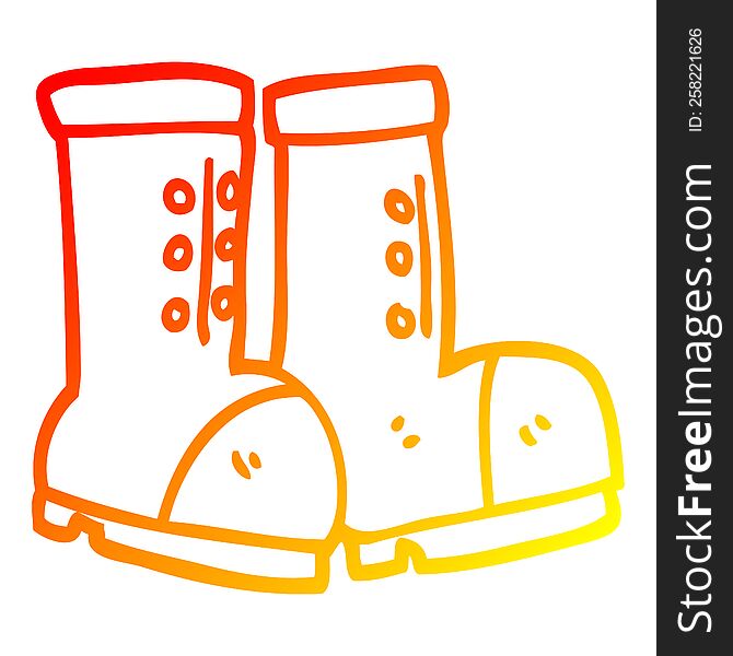 warm gradient line drawing of a cartoon work boots