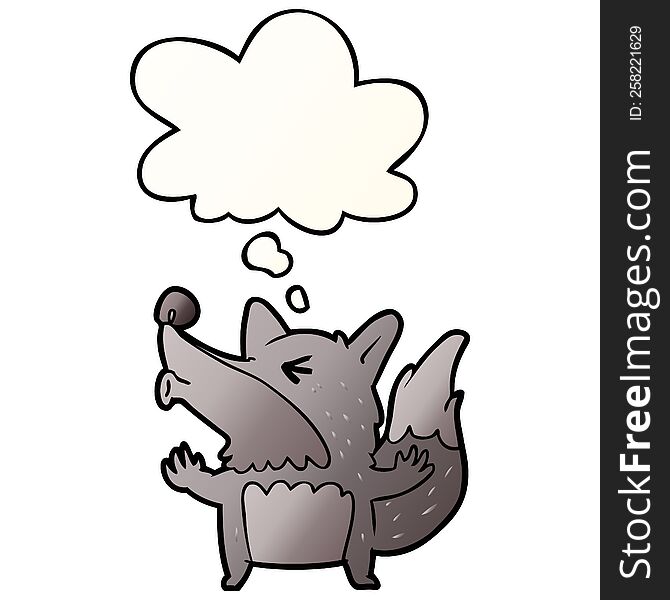 cartoon werewolf howling with thought bubble in smooth gradient style
