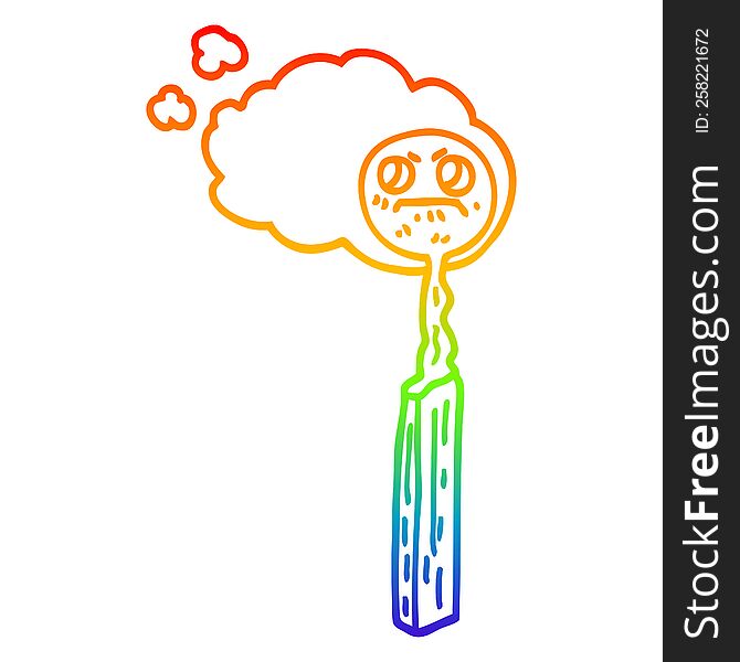 rainbow gradient line drawing of a cartoon burnt match