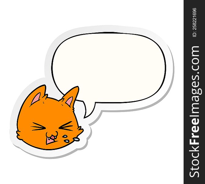 Spitting Cartoon Cat Face And Speech Bubble Sticker