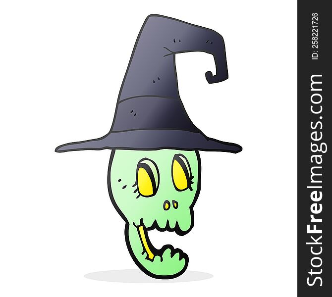 Cartoon Skull Wearing Witch Hat