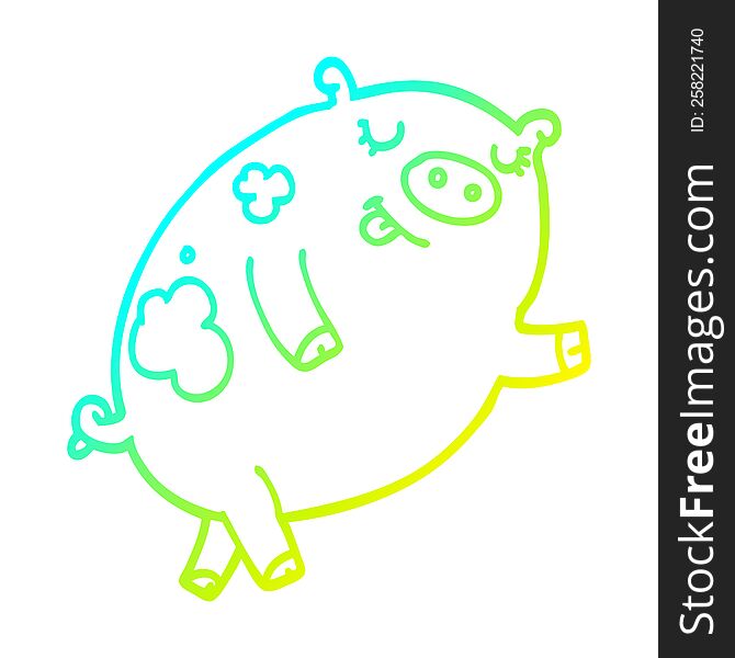 cold gradient line drawing of a cartoon dancing pig