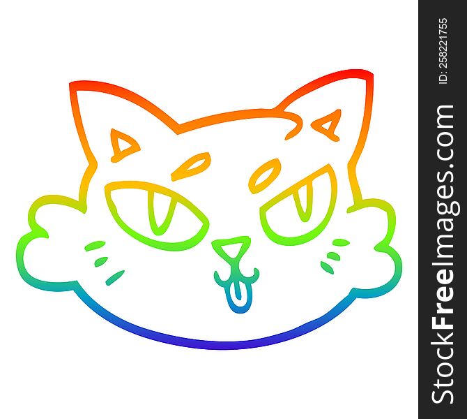 Rainbow Gradient Line Drawing Cartoon Cats Face