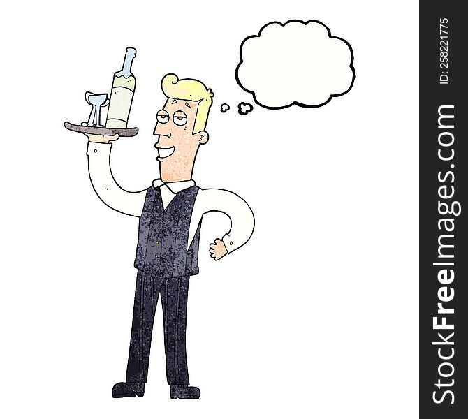 freehand drawn thought bubble textured cartoon waiter