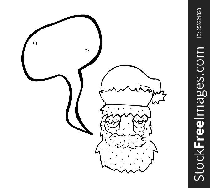 freehand drawn speech bubble cartoon tired santa claus face