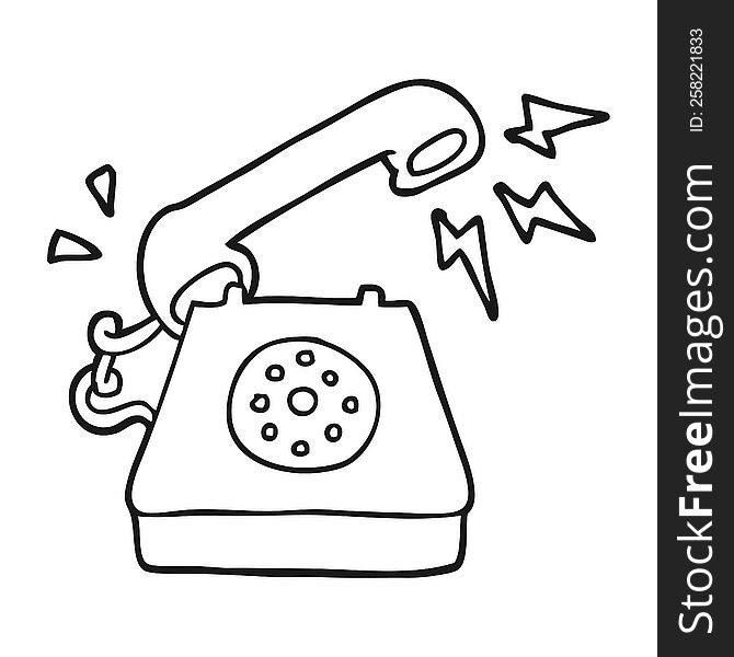 Black And White Cartoon Ringing Telephone