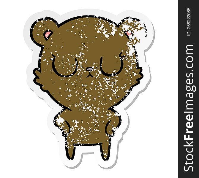 Distressed Sticker Of A Peaceful Cartoon Bear