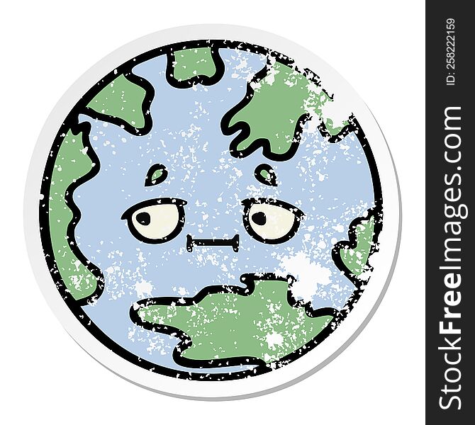 distressed sticker of a cute cartoon planet earth