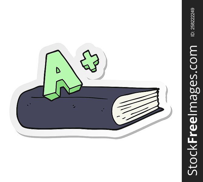 sticker of a cartoon A grade symbol and book