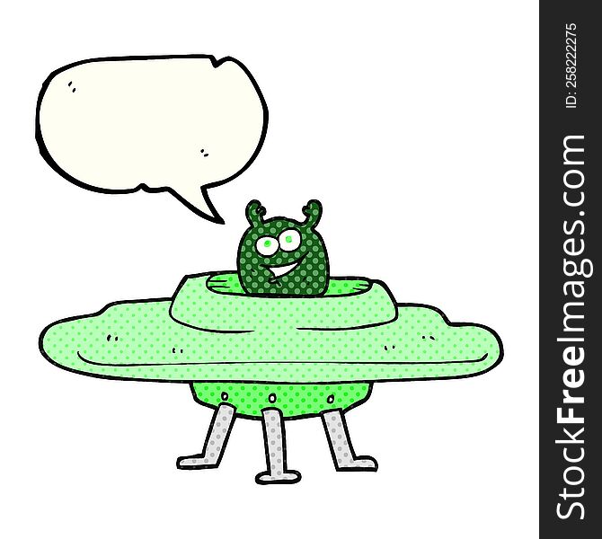 freehand drawn comic book speech bubble cartoon spaceship