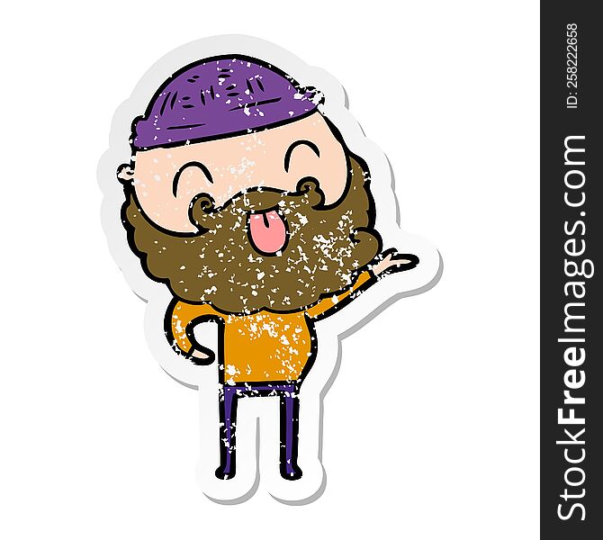 Distressed Sticker Of A Man With Beard Sticking Out Tongue