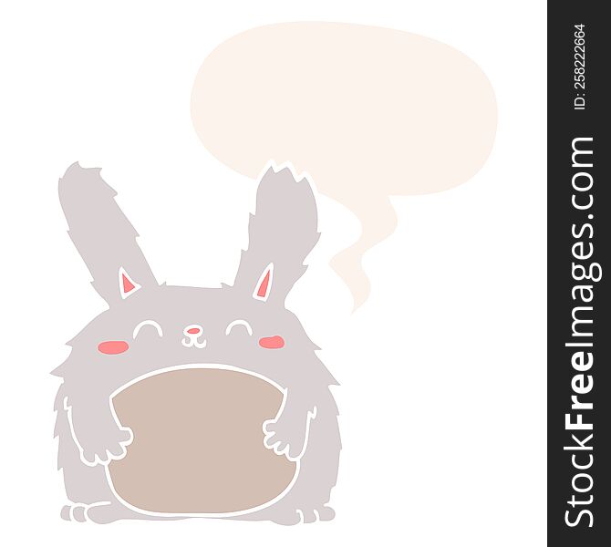 cartoon furry rabbit with speech bubble in retro style