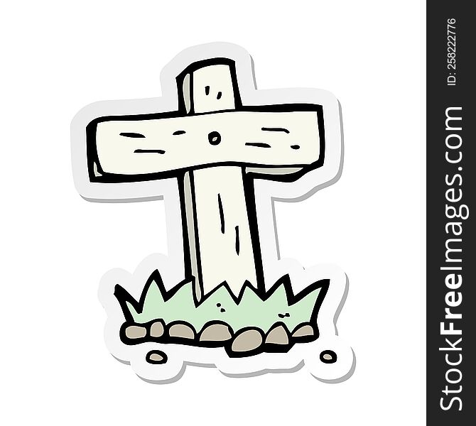 sticker of a cartoon wooden cross grave